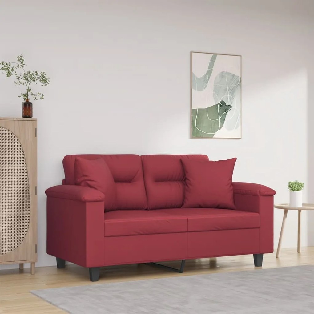 vidaXL Sofá 2 lugares +almofadas 120cm couro artificial vermelho tinto