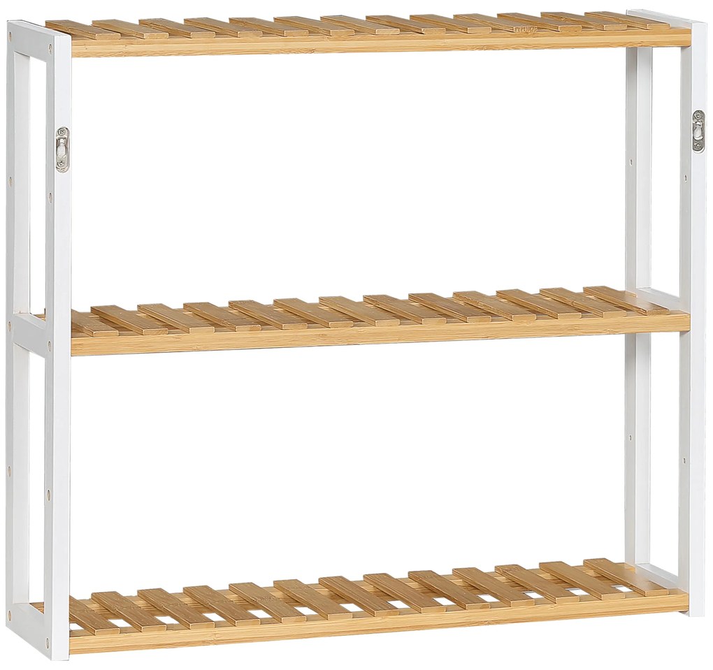 HOMCOM Estante Parede Bambu 3 Níveis Suspensa Sala Estar Dormitório Cozinha Prática Moderna 60x15x54cm Madeira Branco | Aosom Portugal