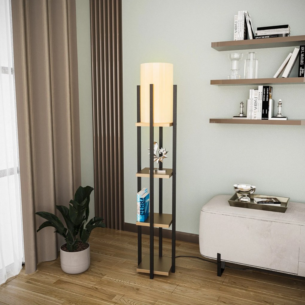 Candeeiro de Chão Shelf Lamp – Preto e Dourado – 25 x 25 x 130 cm