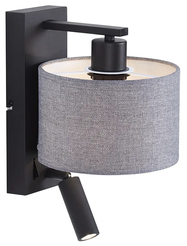 LED Candeeiro de parede moderno preto com candeeiro de leitura redondo cinzento - Puglia Moderno