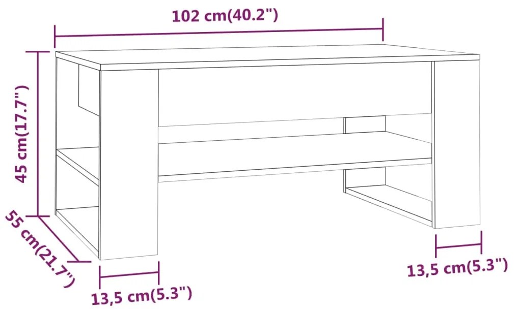 Mesa de centro 102x55x45 cm madeira processada preto