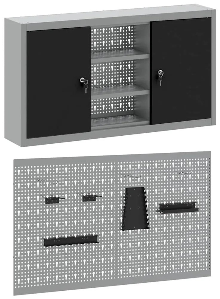 Conjunto de Armário de Ferramentas e Painel de Ferramentas VidaXL 3 Pe