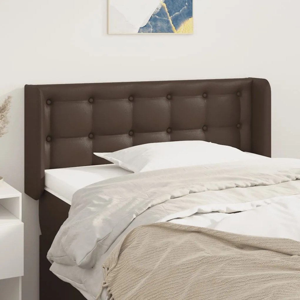 vidaXL Cabeceira cama c/ abas couro artificial 103x16x78/88cm castanho