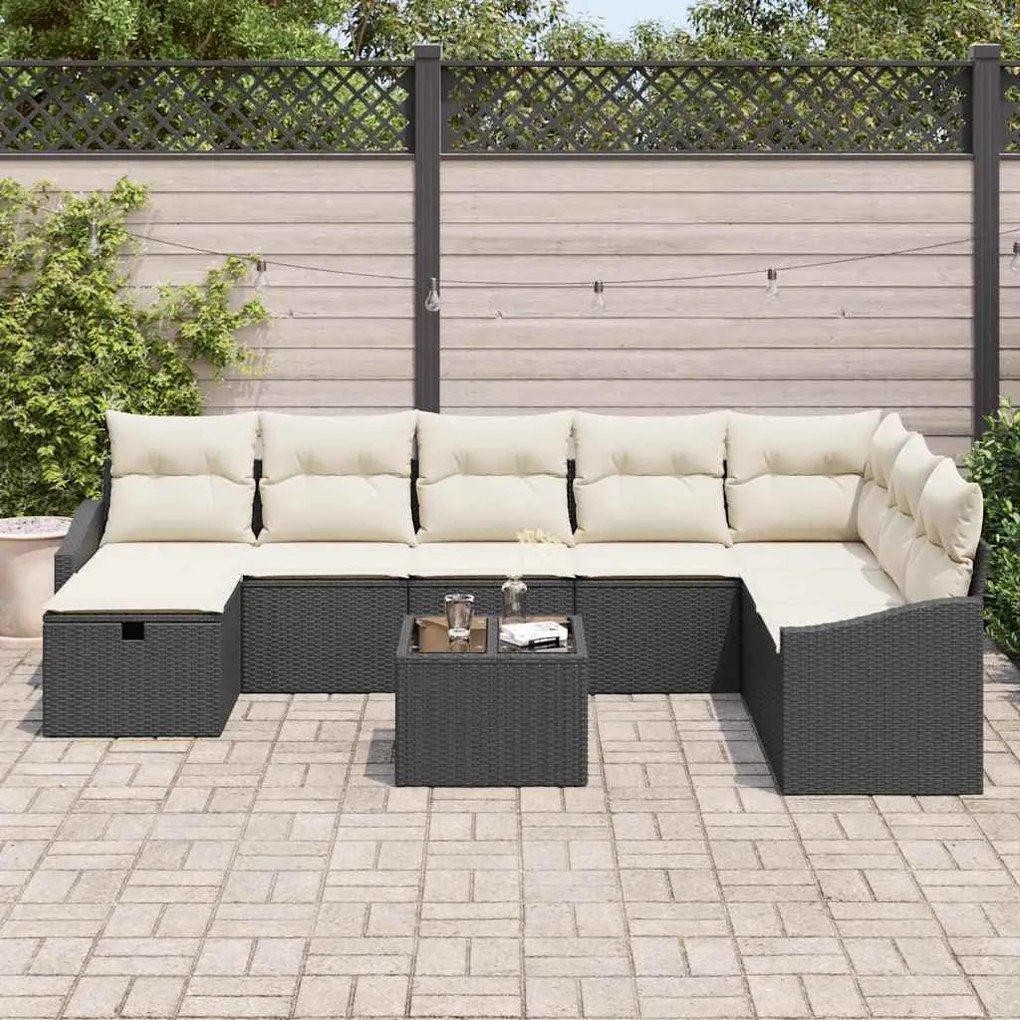 Conjunto de Sofás de Jardim de 9 peças com almofadas em rattan polipro