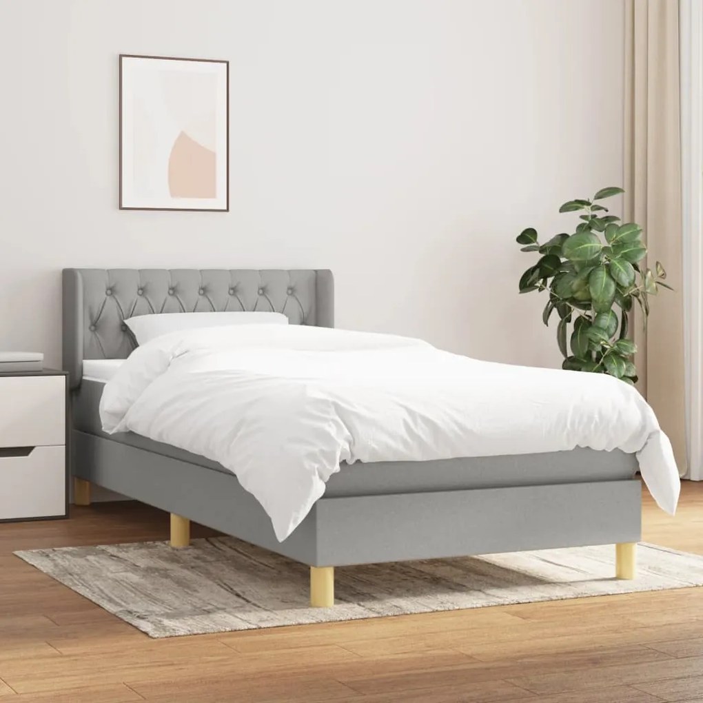 vidaXL Cama com molas/colchão 90x200 cm tecido cinza-claro