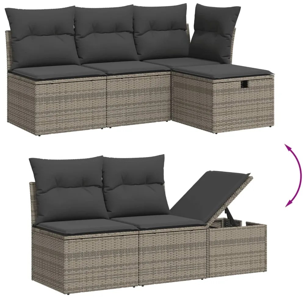 6 pcs conjunto sofás de jardim com almofadões vime cinzento