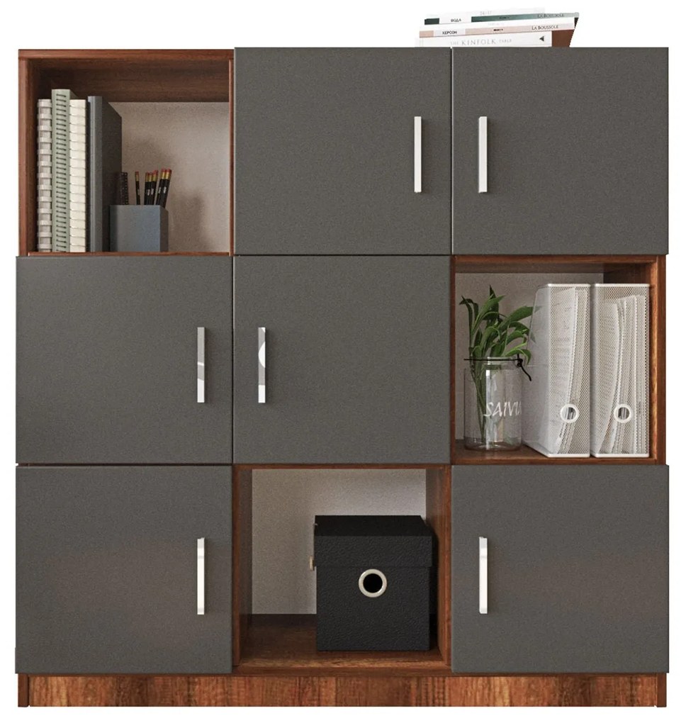 Armário Multiusos VO7 – Nogueira e Antracite – 119,9x121,8x37,6 cm