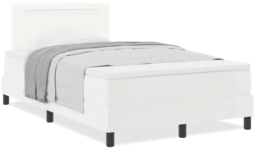Cama Box com Colchão Branca, 120 x 200 cm, em Couro Sintético