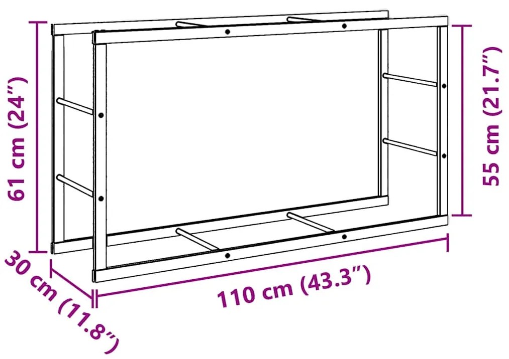 Suporte para lenha 110x30x61 cm aço preto