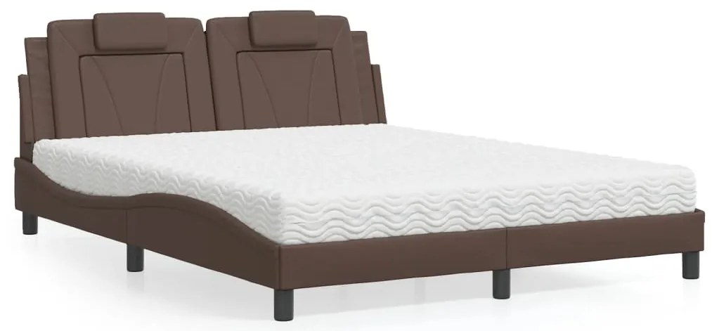 Cama com colchão 160x200 cm couro artificial castanho