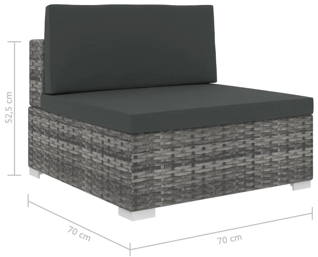 6 pcs conjunto lounge de jardim c/ almofadões vime PE cinzento