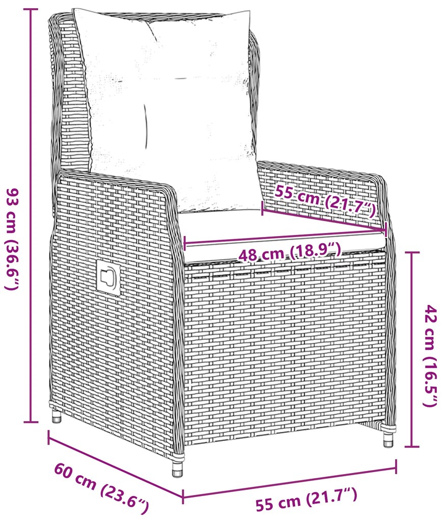 Conjunto de Jantar de Jardim de 7 Peças Preto Vime PE