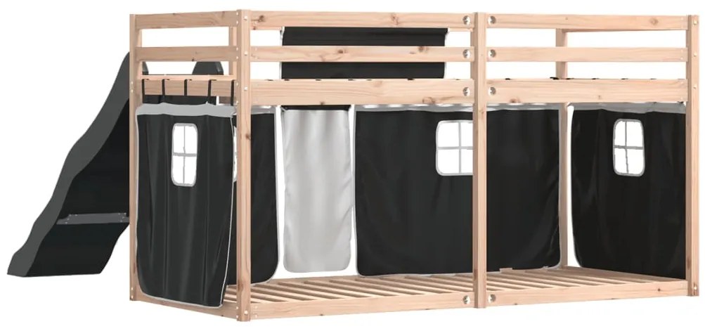 Beliche com escorrega e cortinas 90x190 cm branco e preto