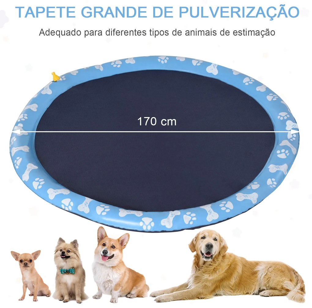 Tapete Aquático para Animais de Estimação com Pulverizador de Água Piscina Portátil para Cães Ø170 cm Azul