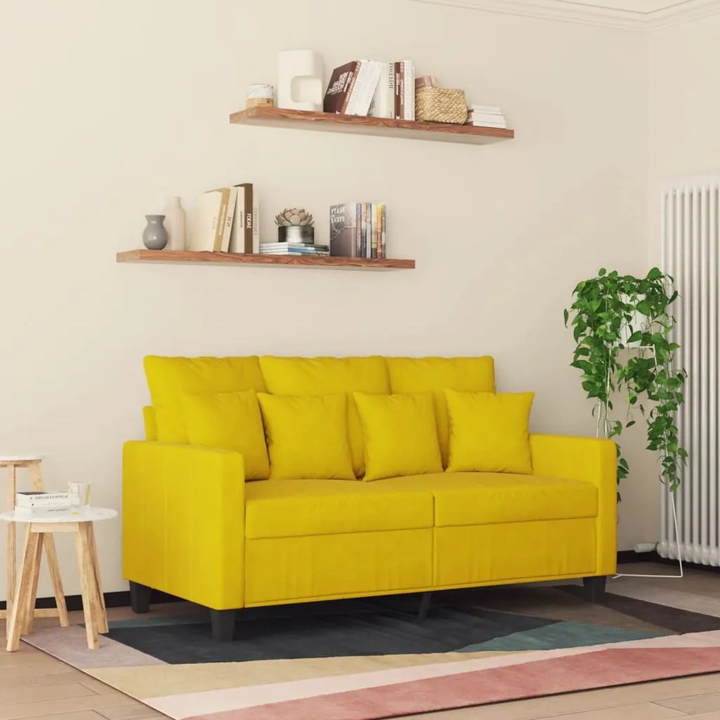 Sofá de 2 lugares veludo 120 cm amarelo