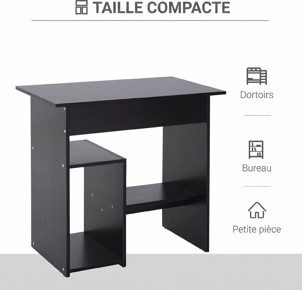 Secretária de Computador com Arrumação, 80 x 45 x 75 cm, Tabuleiro Deslizante para Teclado, Preto