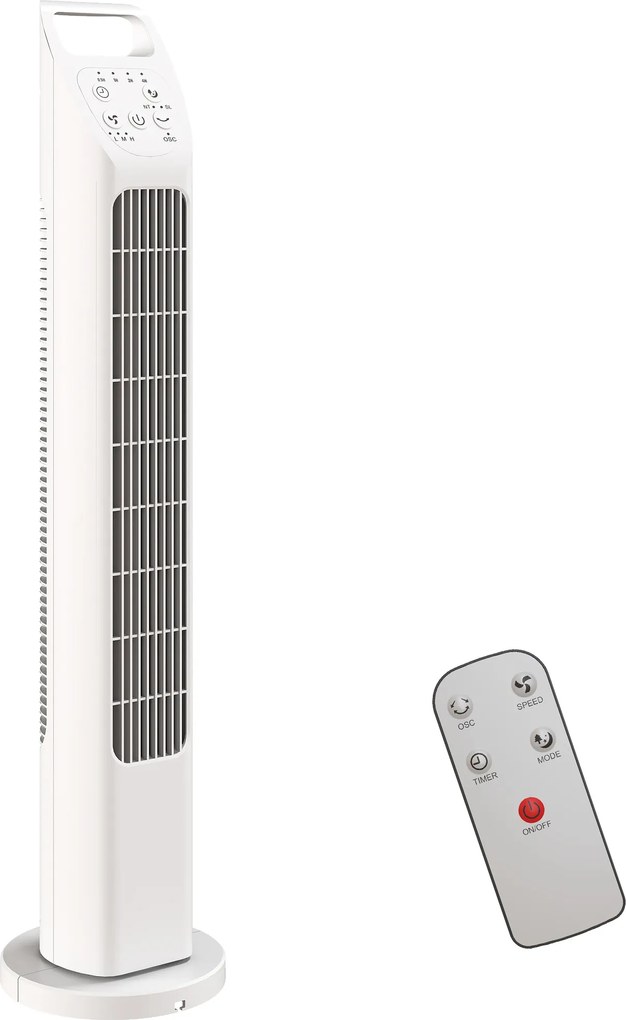 HOMCOM Ventilador de Torre com Comando à Distância Temporizador de 7,5 Horas Ventilador Silencioso para Quarto Branco | Aosom Portugal