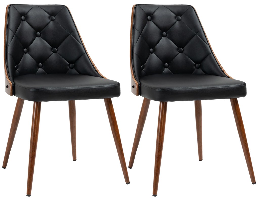 HOMCOM Conjunto de 2 Cadeiras para Mesa de Jantar com Assento Estofado em PU e Pés de Madeira 50,5x59x82cm Preto e Nogueira | Aosom Portugal