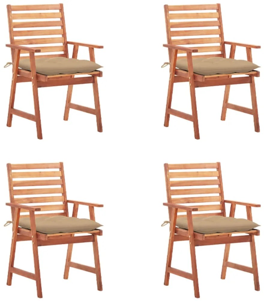 Cadeiras de jantar p/ jardim 4 pcs c/ almofadões acácia maciça