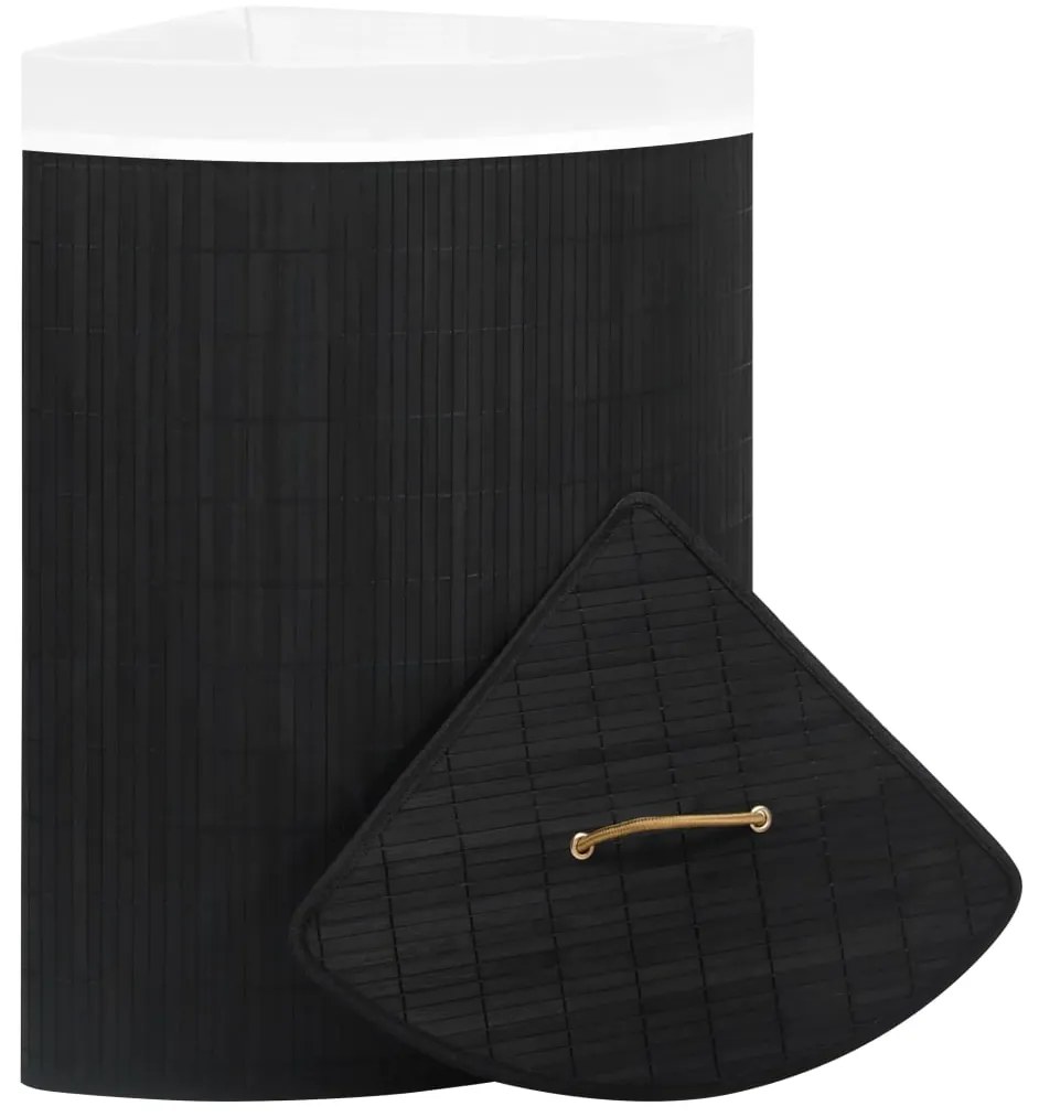 Cesto de canto para roupa suja 60 L bambu preto