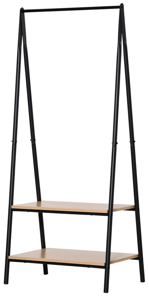 Suporte para Cabides com 2 Prateleiras de Armazenamento Barra para Pendurar e Estrutura de Aço 64x42,5x149 cm Preto