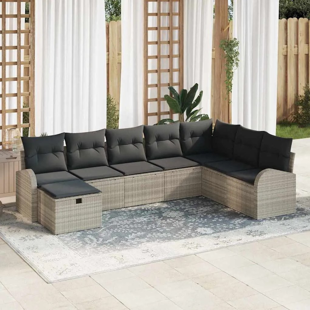 Conjunto de Sofá de Jardim de 8 Peças com Almofadas Cinza Claro Rattan