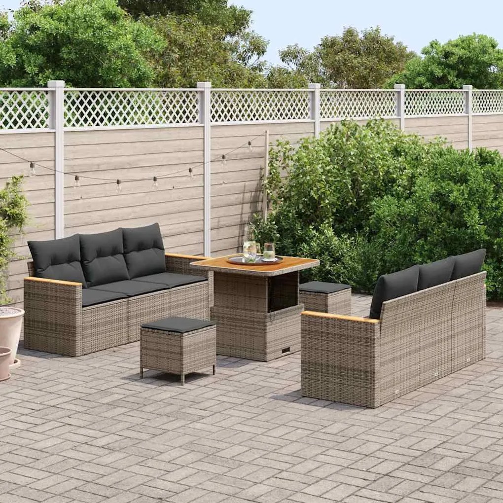 Conjunto de Sofá para Jardim vidaXL 9 Peças com Almofadas Cinzas Ratta
