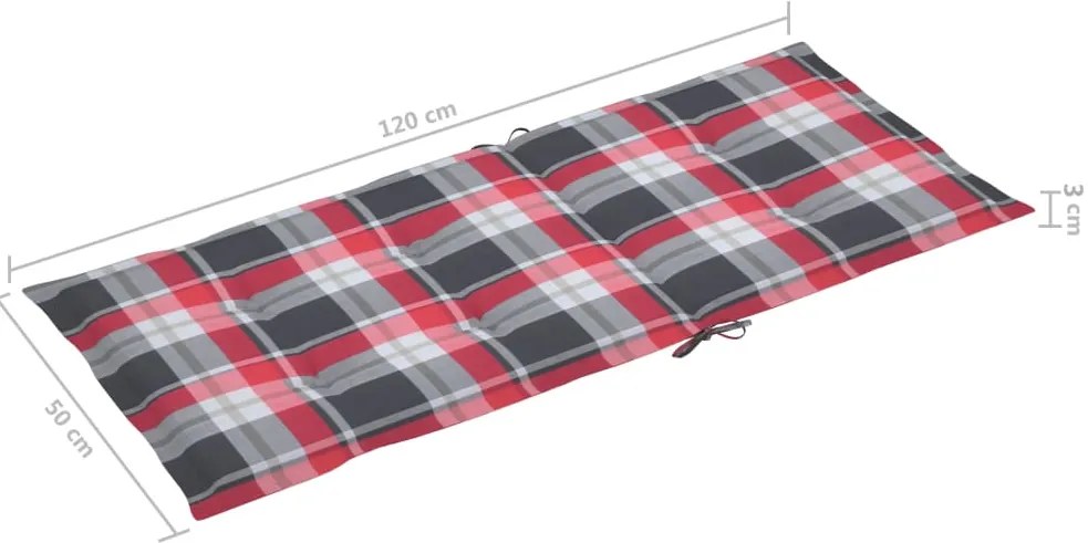 Cadeiras jardim c/ almofadões xadrez vermelho 6 pcs teca maciça