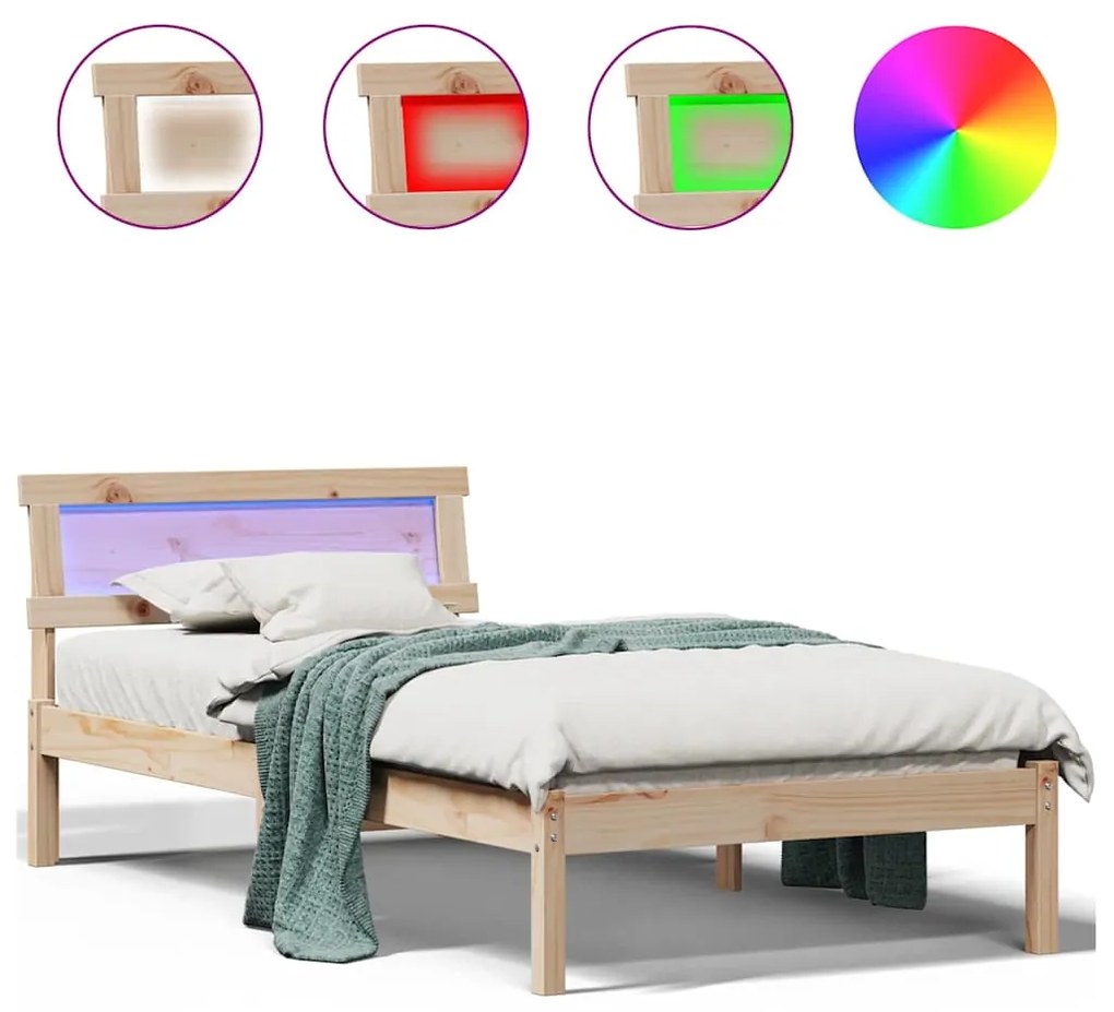 Estrutura da Cama com luzes de tira LED com cabeceira Castanho 90 x 19