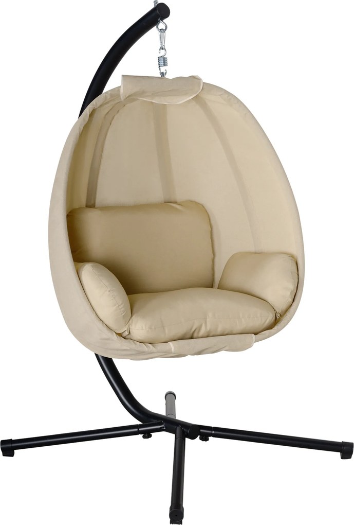 Cadeira Suspensa Tipo Ovo com Suporte Baloiço de Jardim com Cesto Dobrável e Almofada Baloiço Suspenso 125x95x170 cm Caqui