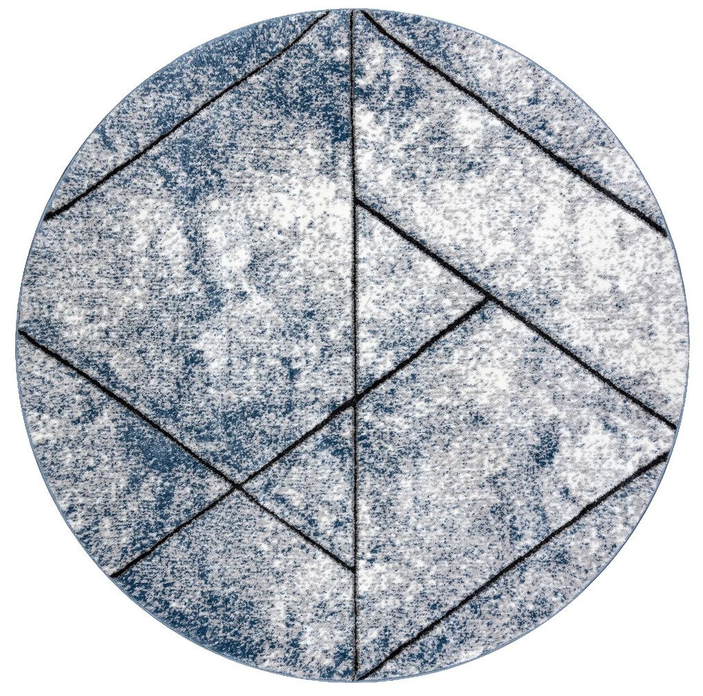 Tapete moderno COZY 8872 Circulo Wall, geométrico, triângulos - Structural dois níveis de lã azul