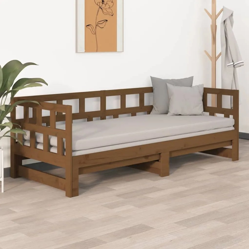 Estrutura sofá-cama de puxar 2x(90x200) cm pinho castanho-mel