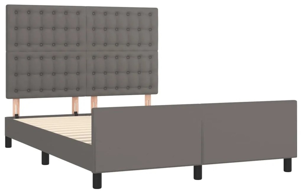 Estrutura cama c/ cabeceira 140x190cm couro artificial cinzento