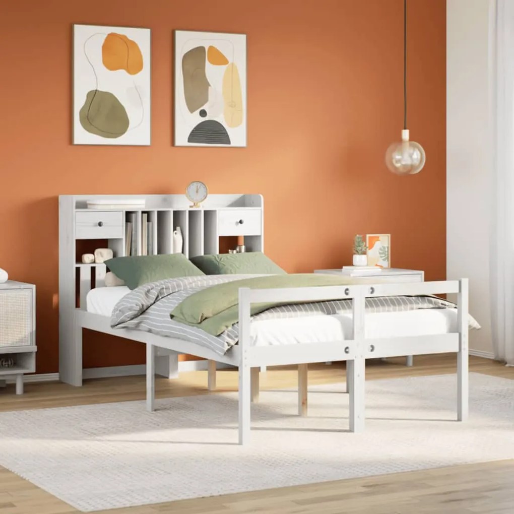 Cama com estante sem colchão 135x190 cm pinho maciço branco