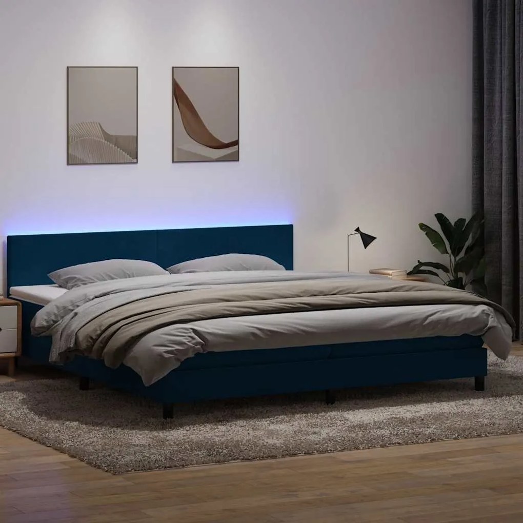 vidaXL Cama box spring c/ colchão e LED 200x210 cm veludo azul-escuro