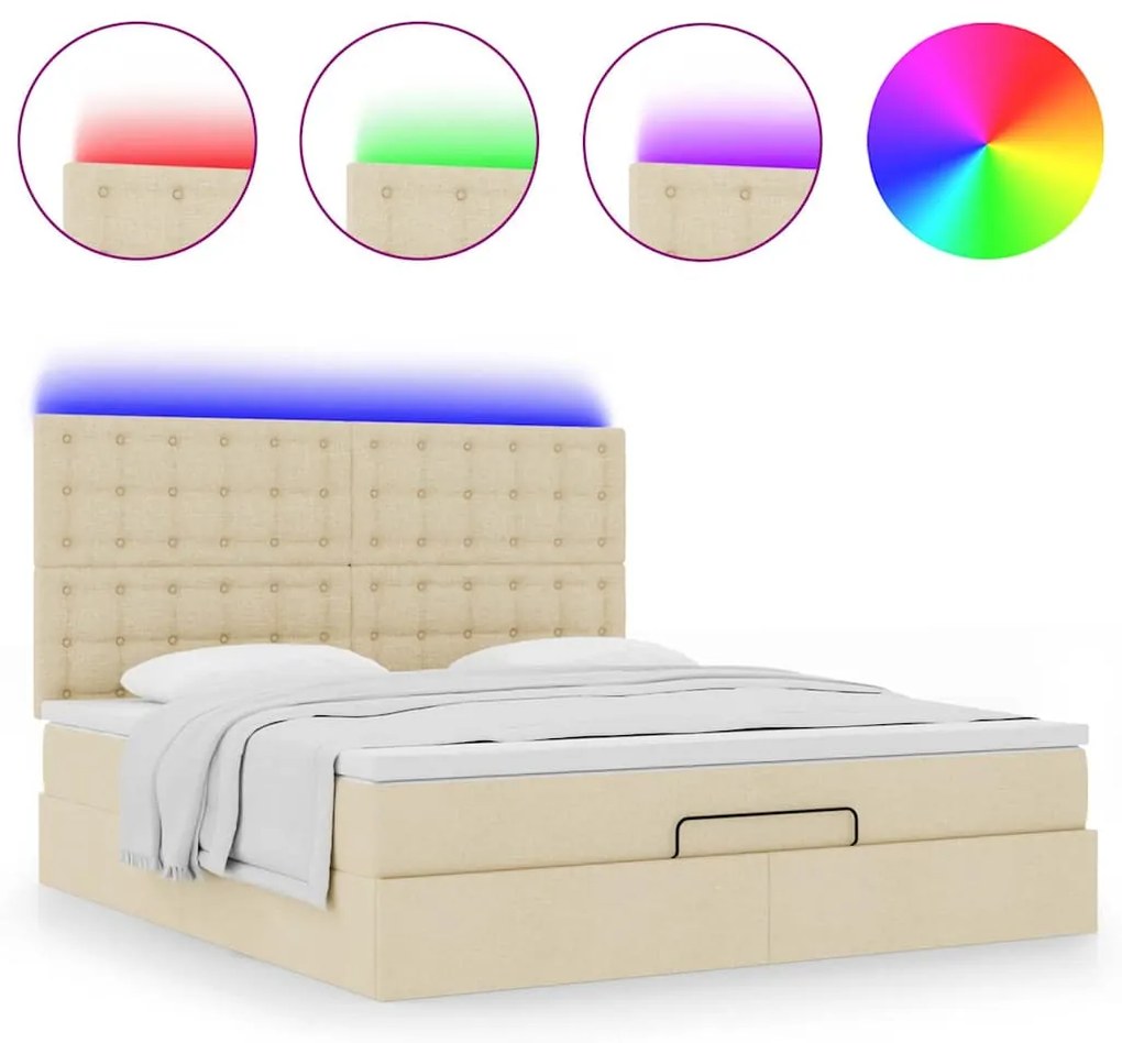 Estrutura de cama otomana com colchão tecido creme 160x200cm