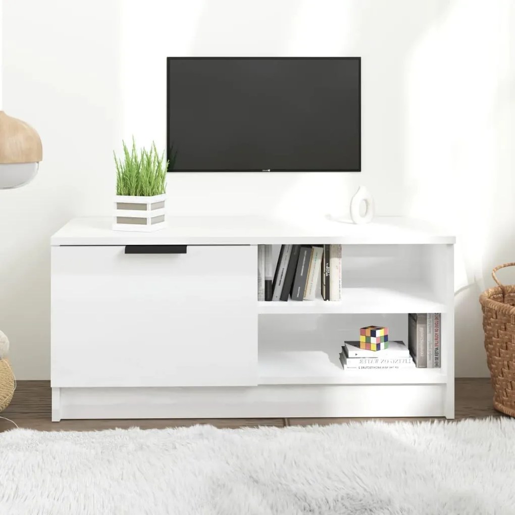 vidaXL Móvel para TV 80x35x36,5 cm madeira processada branco brilhante