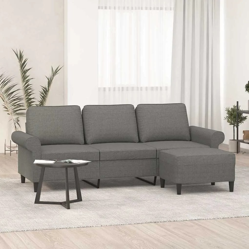 vidaXL Sofá de 3 lugares com apoio de pés 180 cm tecido cinza-escuro