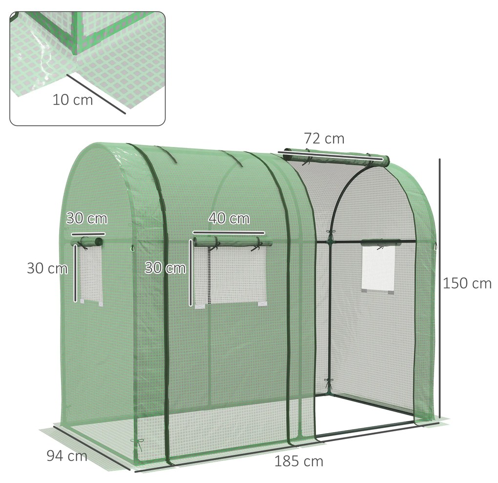 Estufa de Jardim Estufa Resistente com 4 Janelas Anti-UV para Cultivo de Plantas em Terraço Pátio 185x94x150 cm Verde