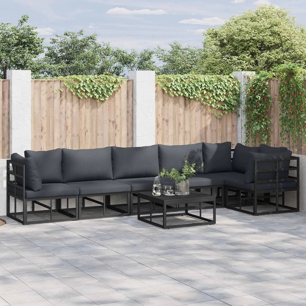 vidaXL Conjunto de Sofá de Jardim com almofada 7 pcs Preto Alumínio