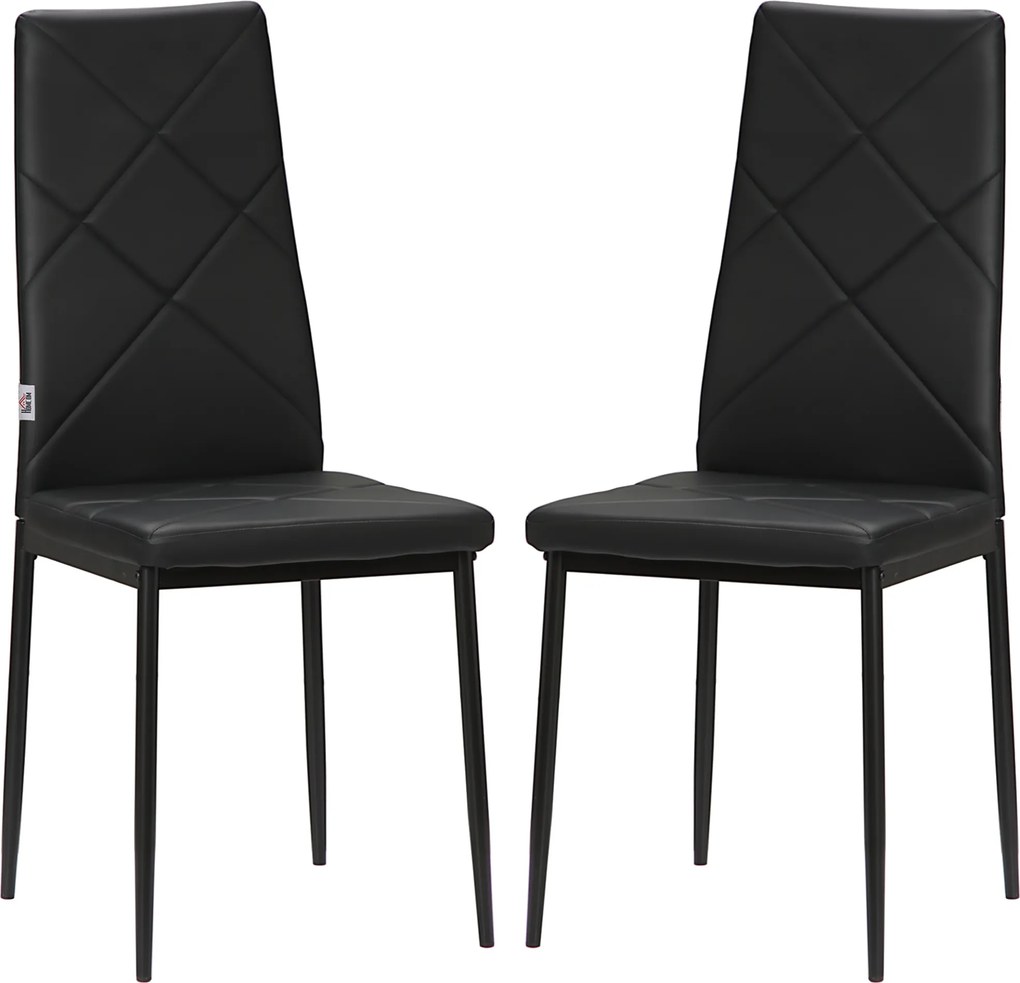 Conjunto de 2 cadeiras de sala de jantar com encosto alto, revestimento sintético e pés em aço, preto
