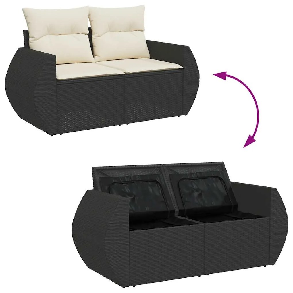 8 pcs conjunto sofás jardim com almofadões vime PE/acácia preto