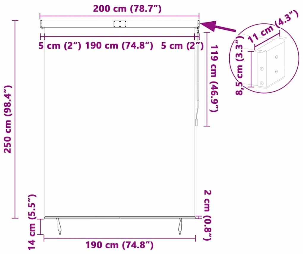 Cortina Rolô Exterior Riscas Manual Ajustável Creme 200 x 250 cm tecid