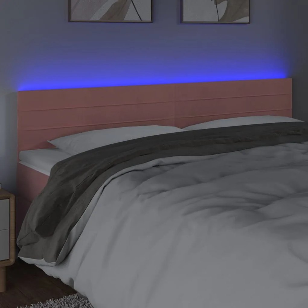 Cabeceira de cama c/ luzes LED veludo 200x5x78/88 cm rosa