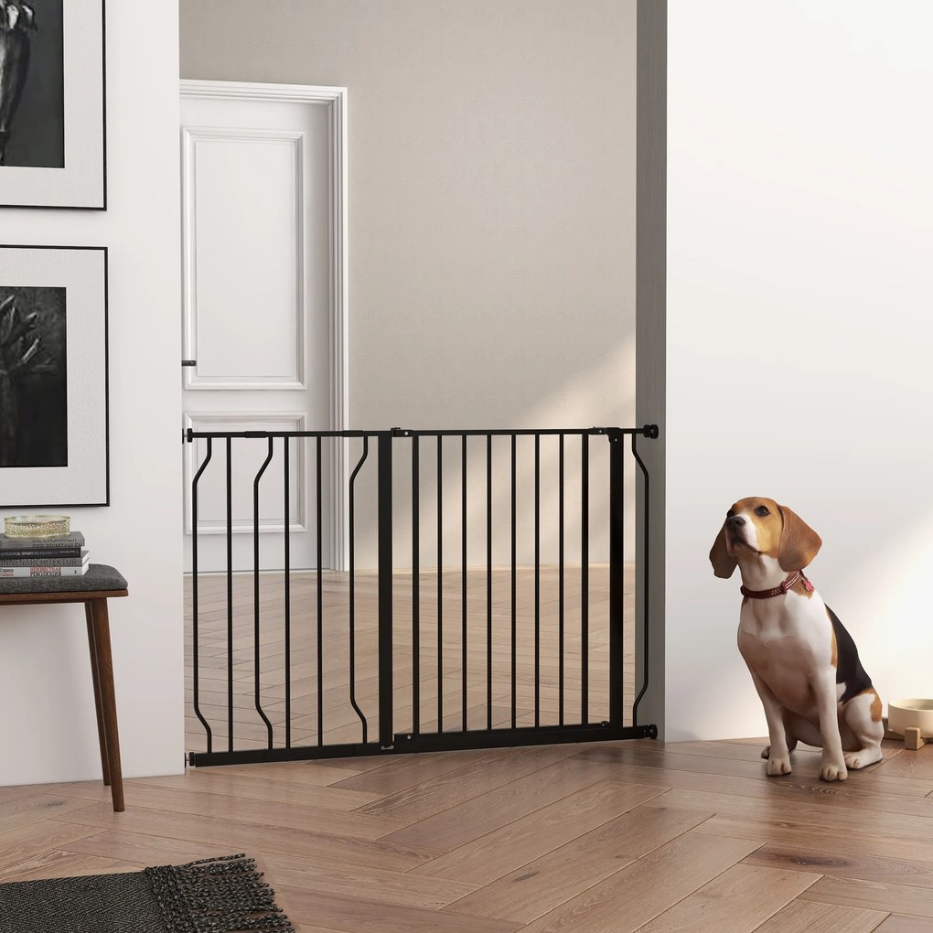 Barreira de Segurança para Cães Extensível para Escadas e Portas 75-115 cm com 2 Extensões e 10-20 cm Altura 76 cm Preto