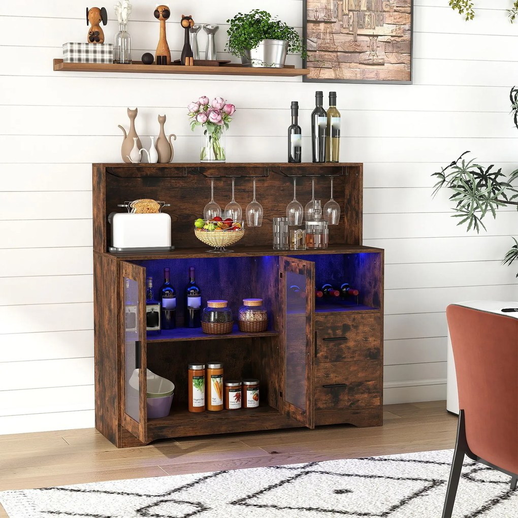 Móvel Bar, 120 x 40 x 115,5 cm, Iluminação LED RGB, Castanho