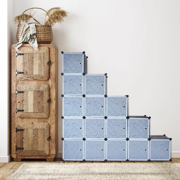 Armário Guarda Roupa Modular com 20 Cubos 35 x 45 x 35 cm Plástico com Portas Fácil de Montar para Sala Quarto