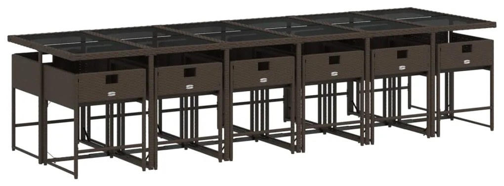 13 pcs conjunto jantar p/ jardim c/ almofadões vime PE castanho