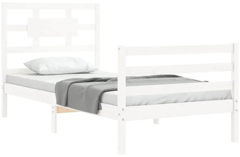 Estrutura cama de solteiro c/ cabeceira madeira maciça branco