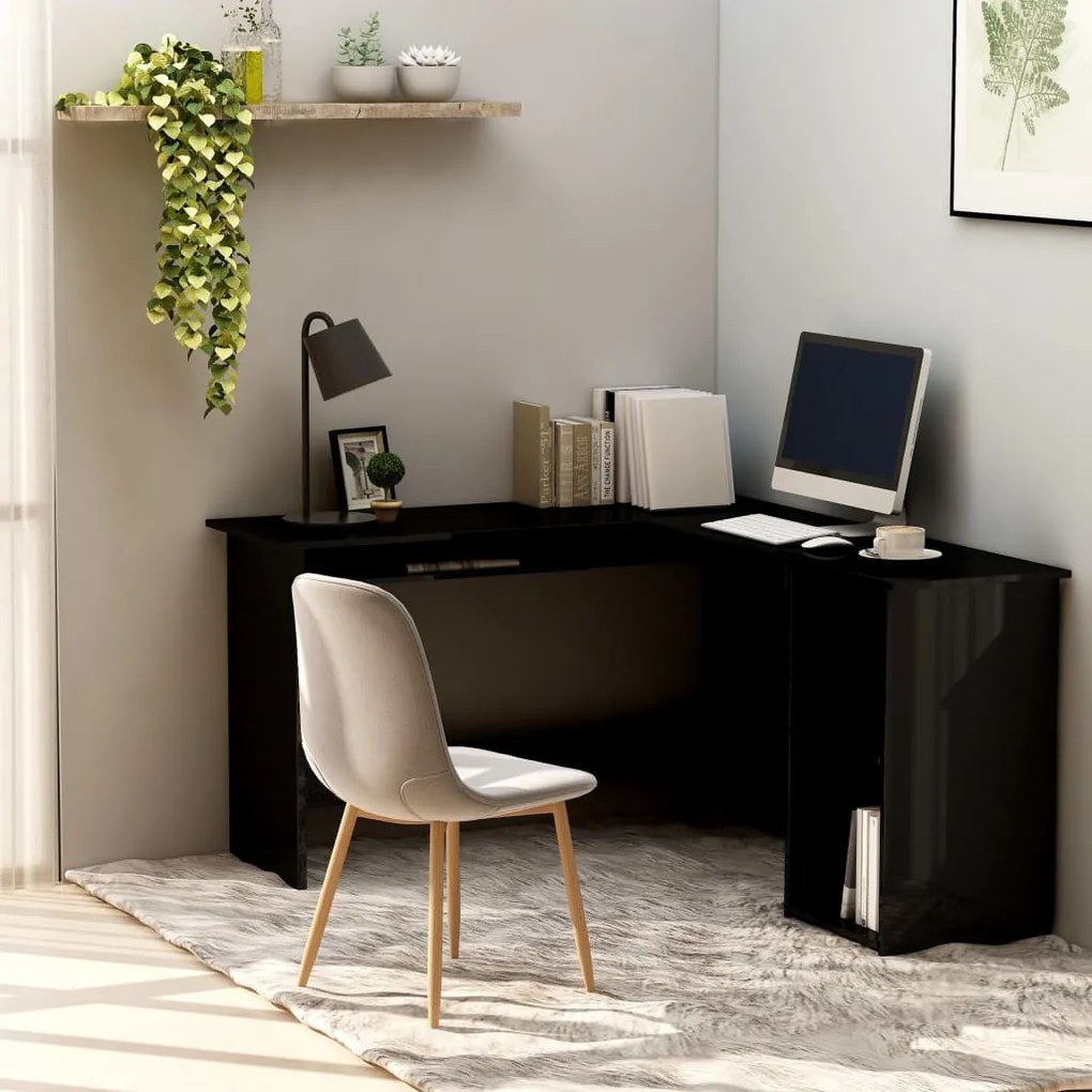 vidaXL Secretária de canto forma L 120x140x75cm contraplacado preto